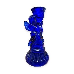 Cobalt Blue Glass Cherub Candle Holder